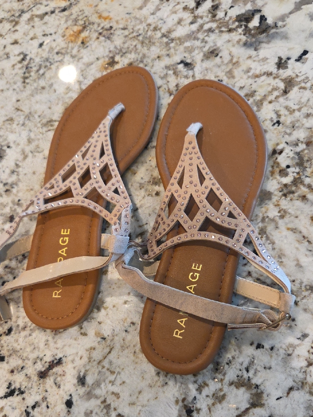 Rampage Taupe Jeweled T-Strap Sandals